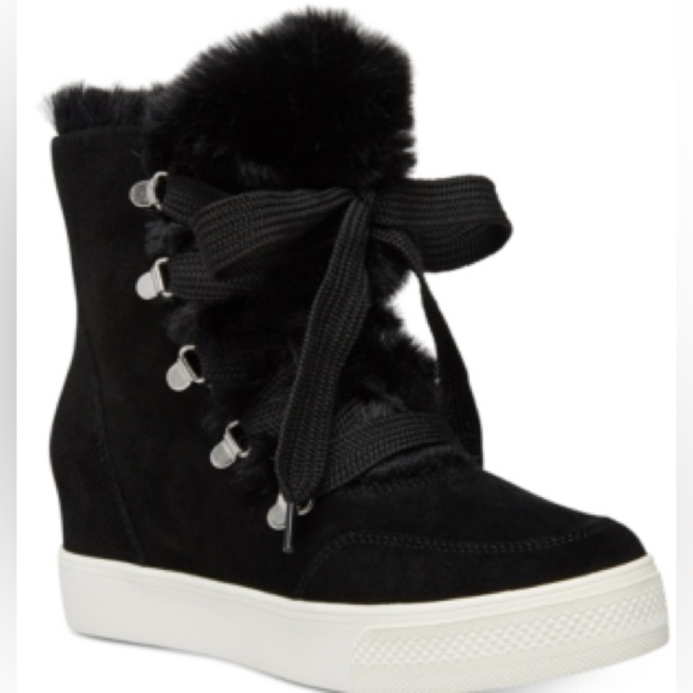 Steve Madden Black Fur-Trimmed Sneakers